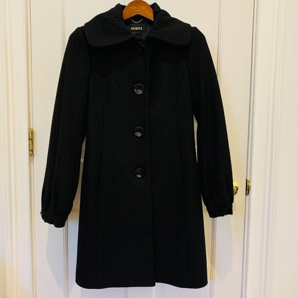 Guess Button-Up Wool Coat Mid Length Button Jacket Black Size Small - Picture 7 of 16